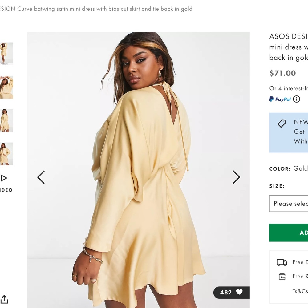 ASOS GOLD mini DRESS SIZE 16